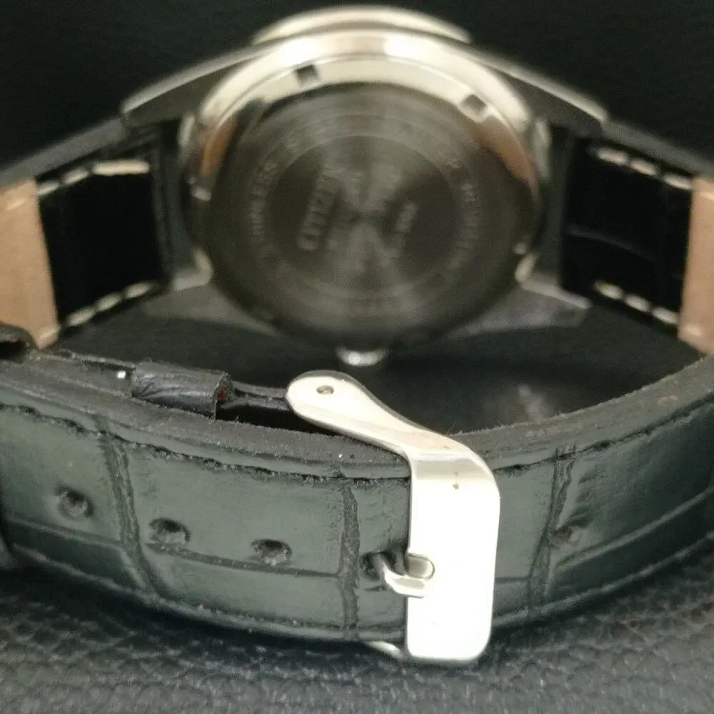 Vintage 1984 Citizen Manual Wound Mens Silver Watch & Olive accents
